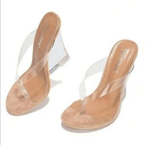 Clear beige wedges